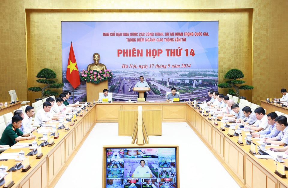 Phiên họp thứ 14 của Ban Chỉ đạo Nhà nước các công trình, dự án quan trọng quốc gia, trọng điểm ngành giao thông vận tải. (Ảnh: Dương Giang/TTXVN)