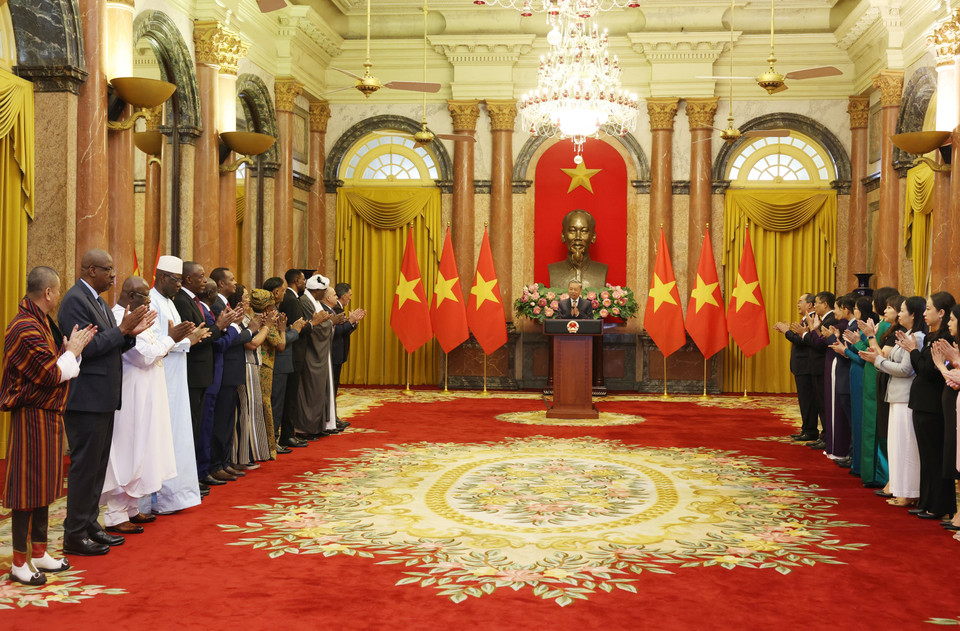 Tổng Bí thư, Chủ tịch nước Tô Lâm phát biểu tại buổi tiếp các Đại sứ. (Ảnh: Lâm Khánh/TTXVN)