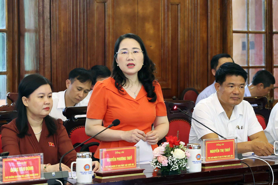 Phó Chủ nhiệm Ủy ban Tư pháp của Quốc hội Nguyễn Thị Thủy phát biểu. (Ảnh: Nhan Sáng/TTXVN)