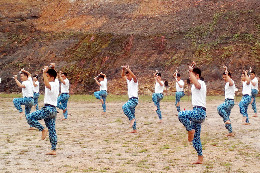 Sử dụng thành thạo côn nhị khúc. (Ảnh: T.H/Vietnam+)