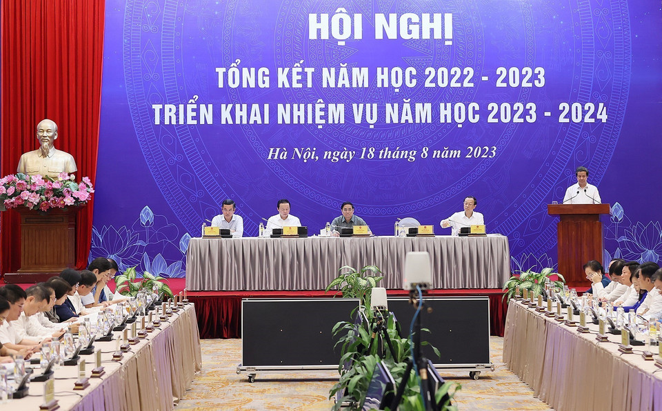 Quang cảnh Hội nghị Tổng kết năm học 2022-2023 và Triển khai Nhiệm vụ năm học 2023-2024 (Ảnh: Dương Giang/TTXVN)