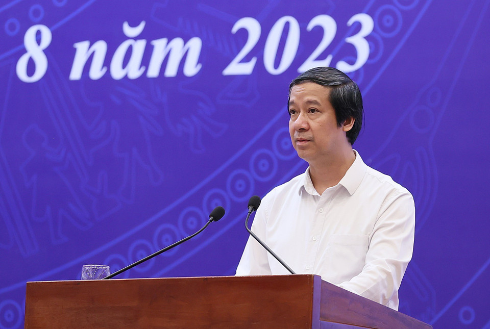 Bộ trưởng Bộ Giáo dục và Đào tạo Nguyễn Kim Sơn phát biểu. (Ảnh: Dương Giang/TTXVN)