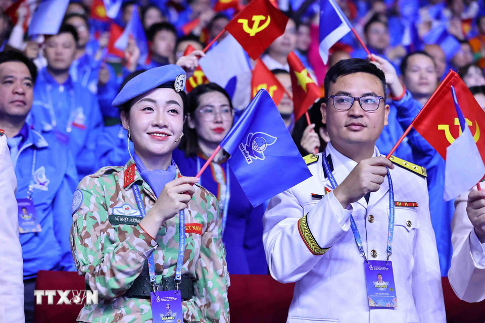 Các đại biểu thanh niên dự Phiên trọng thể Đại hội Hội Liên hiệp Thanh niên Việt Nam lần 9. (Ảnh: Minh Đức/TTXVN)