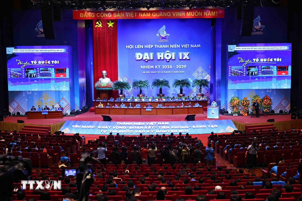 Phiên trọng thể Đại hội Hội Liên hiệp Thanh niên Việt Nam lần 9. (Ảnh: Minh Đức/TTXVN)