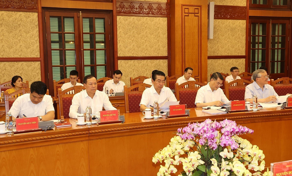 Các thành viên Ban Chỉ đạo Trung ương về phòng, chống tham nhũng, tiêu cực và đại biểu dự cuộc họp. (Ảnh: Trí Dũng/TTXVN)