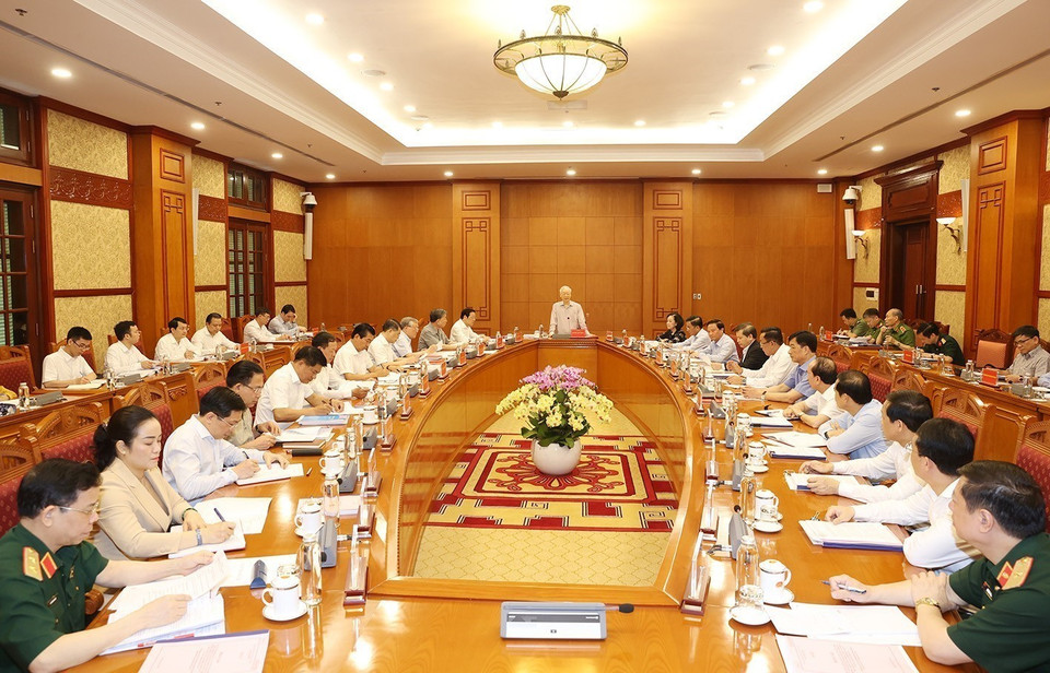 Tổng Bí thư Nguyễn Phú Trọng phát biểu chỉ đạo cuộc họp.(Ảnh: Trí Dũng/TTXVN)