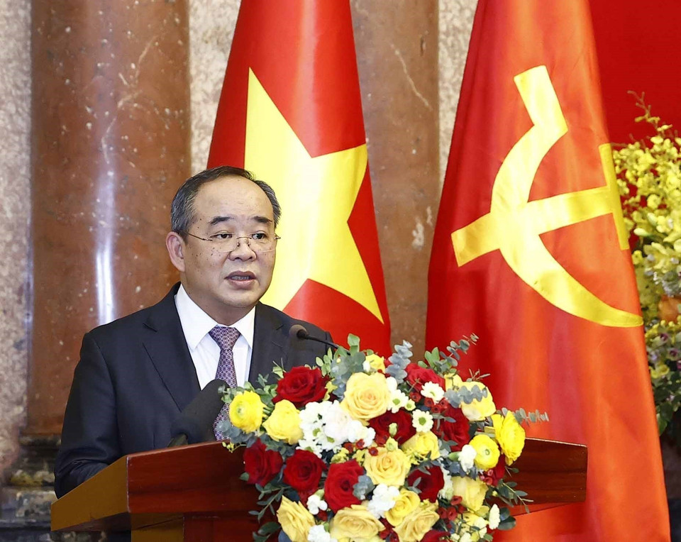 Đồng chí Lê Khánh Hải, Ủy viên Trung ương Đảng, Chủ nhiệm Văn phòng Chủ tịch nước phát biểu. (Ảnh: Thống Nhất/TTXVN)