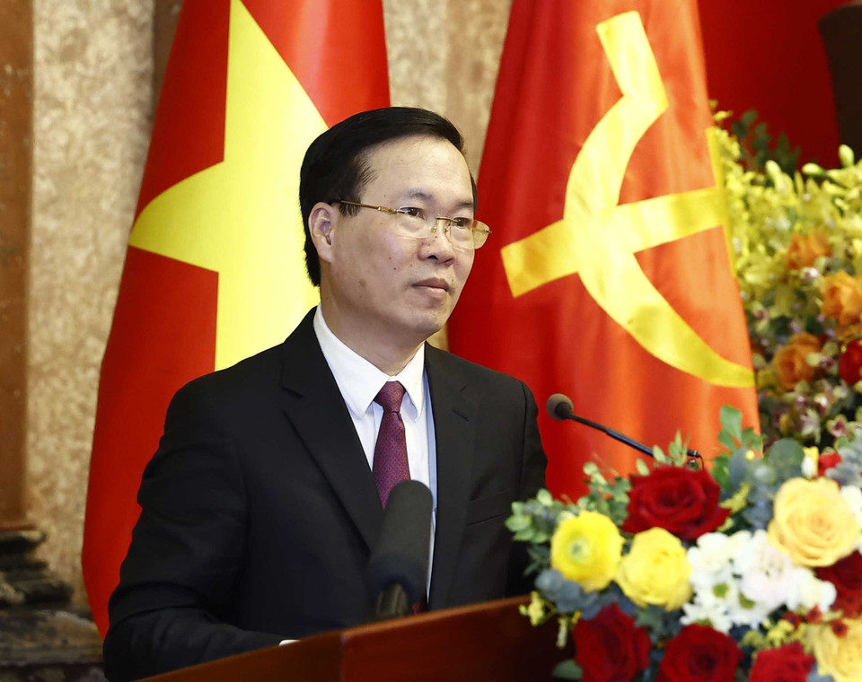 Đồng chí Võ Văn Thưởng, Ủy viên Bộ Chính trị, Thường trực Ban Bí thư phát biểu. (Ảnh: Thống Nhất/TTXVN)