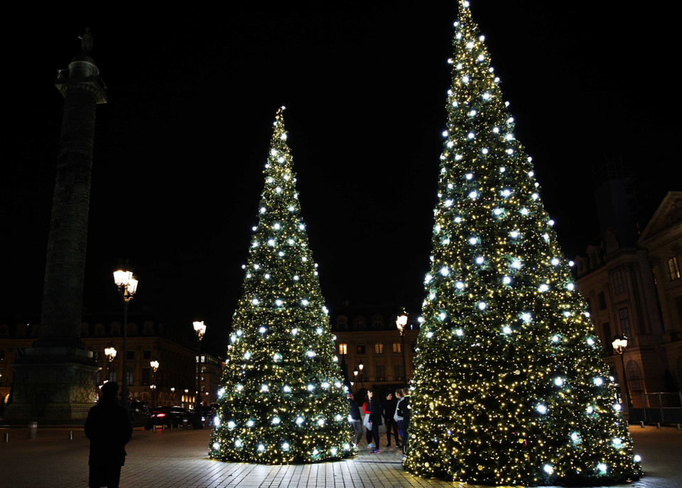 Cây thông Giáng sinh khổng lồ tại Cung điện Vendome ở Paris, Pháp, ngày 19/11/2019. (Ảnh: THX/TTXVN)