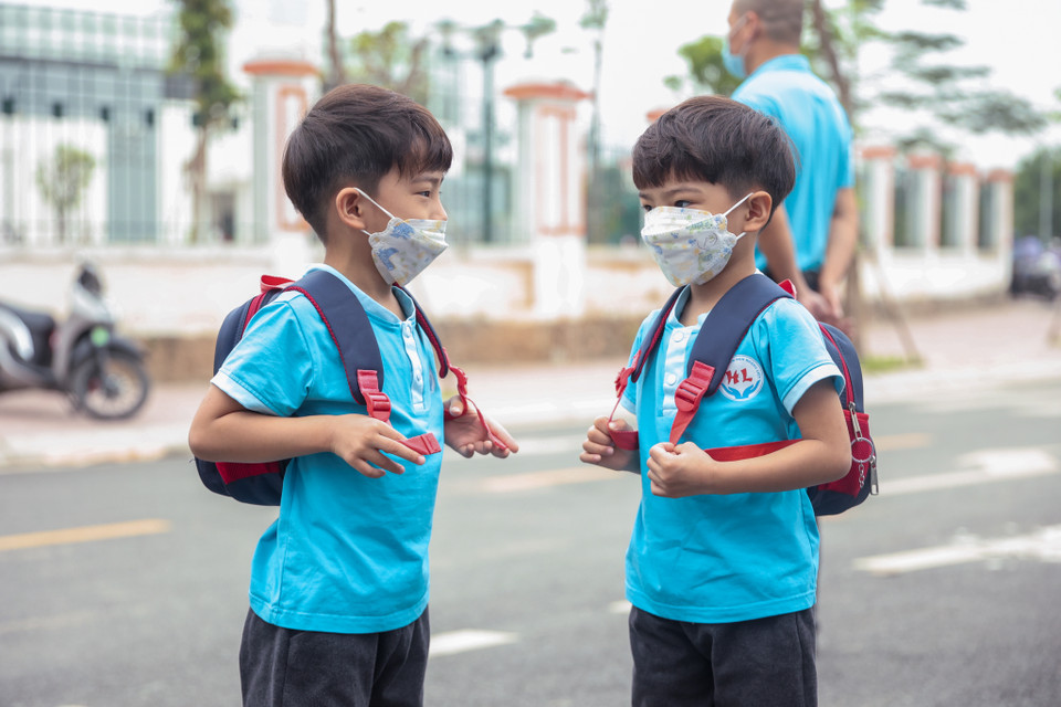 Các em học sinh đều háo hức sau gần một năm mới được quay trở lại trường. (Ảnh: Minh Hiếu/Vietnam+)