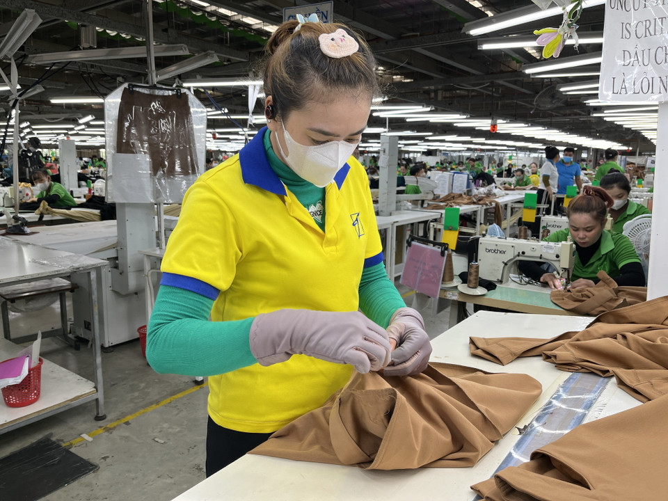 Công ty TNHH Tainan Việt Nam (xã Bình Hiệp, thị xã Kiến Tường) mong muốn quốc lộ 62 được cải tạo nâng cấp, giảm chi phí vận chuyển hàng hoá, tăng nguồn chăm lo cho công nhân lao động. (Ảnh: Đức Hạnh/TTXVN)