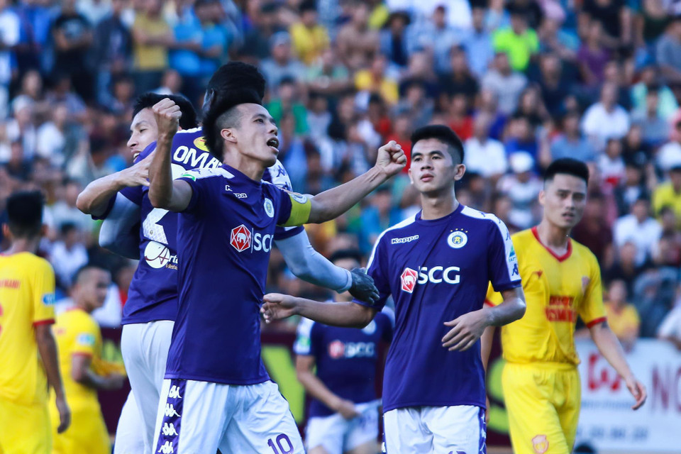 Với hàng công dần thi đấu bùng nổ hơn cùng sự bổ sung nhân sự ở giai đoạn giữa mùa, Hà Nội FC hướng tới mục tiêu giành 'cú ăn ba' ở mùa giải này. (Ảnh: Nguyên An/Vietnam+)