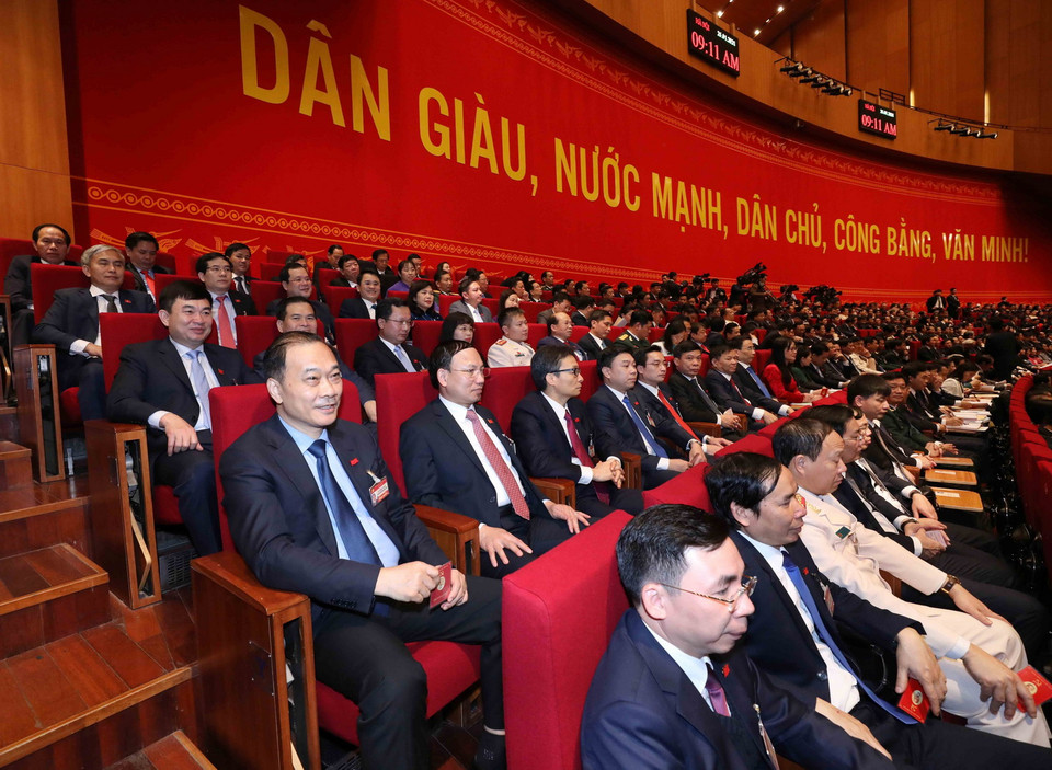 Đoàn đại biểu Đảng bộ tỉnh Quảng Ninh tham dự phiên họp trù bị. (Ảnh: TTXVN)