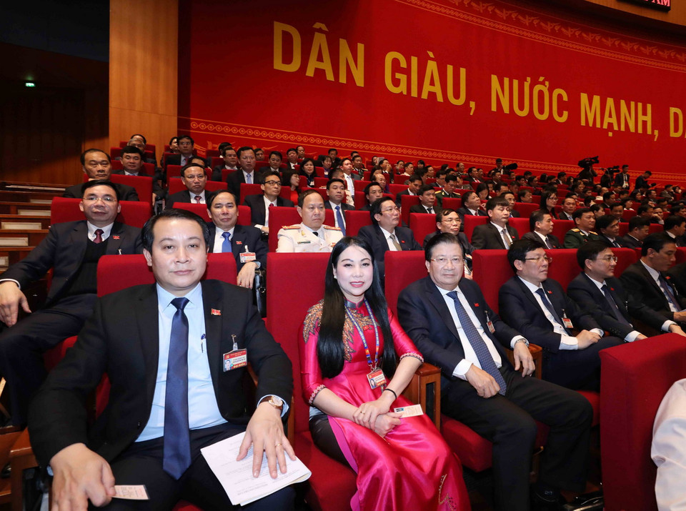 Đoàn đại biểu Đảng bộ tỉnh Vĩnh Phúc tham dự phiên họp trù bị Đại hội XIII của Đảng. (Ảnh: TTXVN)