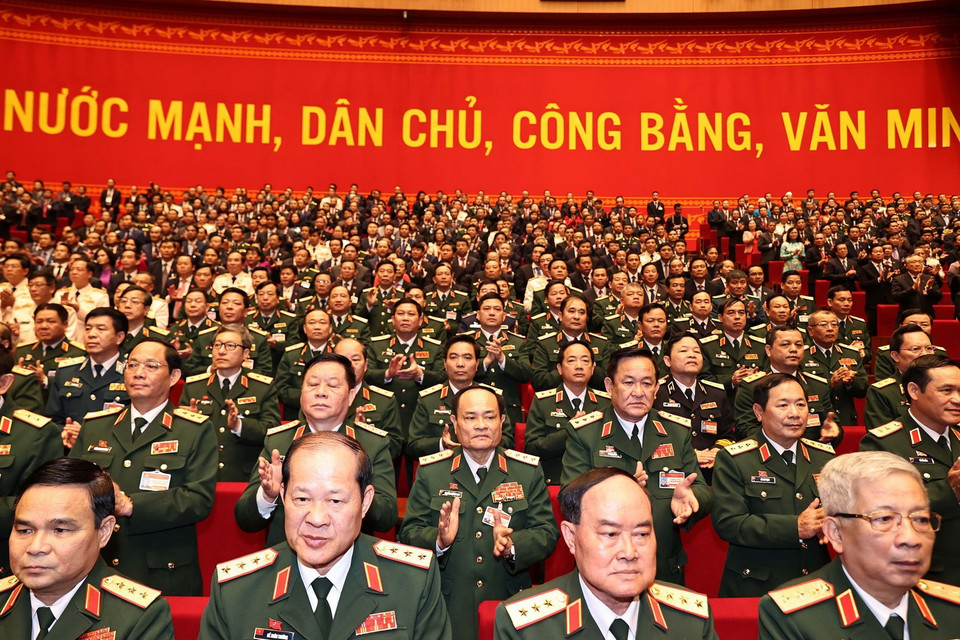 Các đại biểu Đoàn Đảng bộ Quân đội tham dự phiên họp trù bị Đại hội XIII của Đảng. (Ảnh: TTXVN)