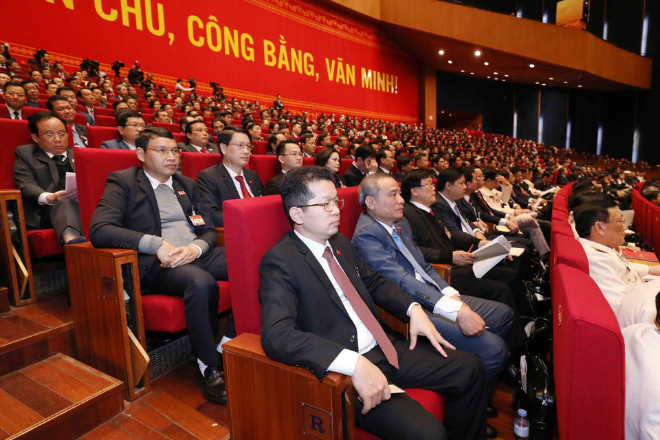 Đoàn đại biểu Đảng bộ thành phố Đà Nẵng tham dự phiên họp trù bị. (Ảnh: TTXVN)