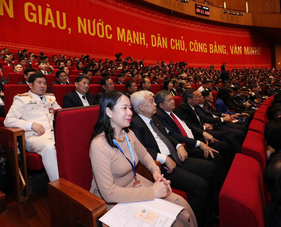 Đoàn đại biểu Đảng bộ tỉnh An Giang tham dự phiên họp trù bị. (Ảnh: TTXVN)