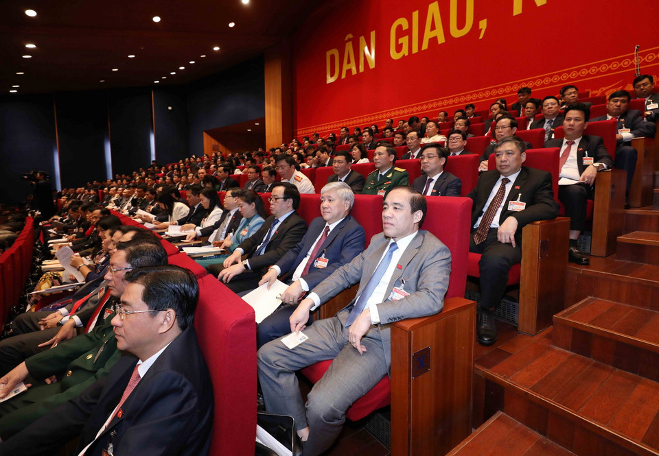 Đoàn đại biểu Đảng bộ tỉnh Tuyên Quang tham dự phiên họp trù bị. (Ảnh: TTXVN)