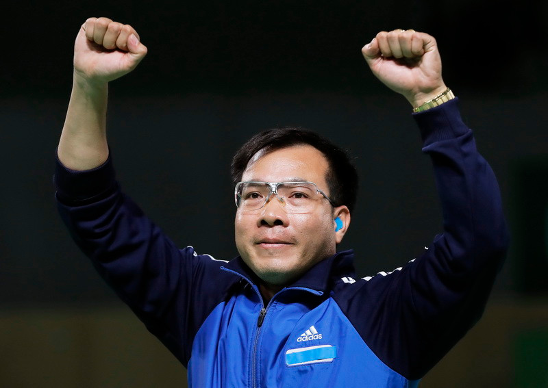 Vận động viên 41 tuổi của đoàn thể thao Việt Nam đứng thứ nhất, hơn 0,4 điểm so với vận động viên giành Huy chương bạc là Felipe Almeida Wu của Brazil. (Nguồn: EPA/TTXVN)