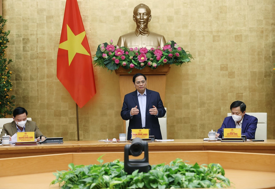 Thủ tướng Phạm Minh Chính phát biểu chỉ đạo. (Ảnh: Dương Giang/TTXVN)