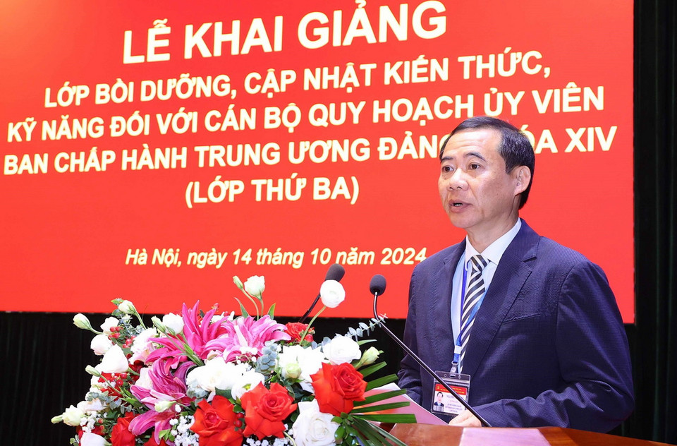 Quyền Bí thư Tỉnh uỷ Lâm Đồng Nguyễn Thái Học, Lớp trưởng Lớp Bồi dưỡng phát biểu. (Ảnh: Văn Điệp/TTXVN)