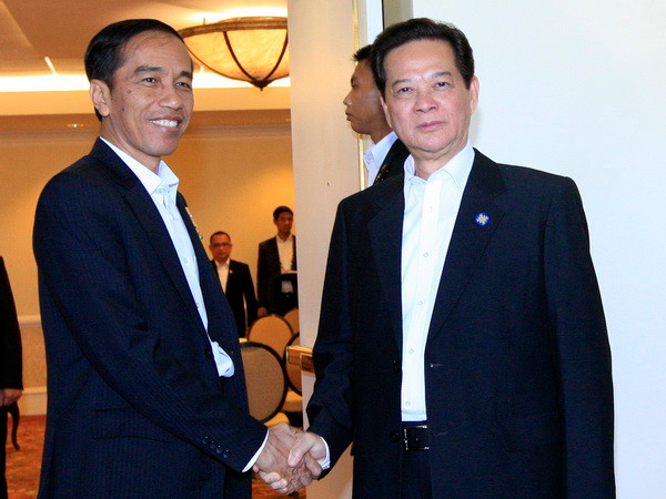 Thủ tướng Nguyễn Tấn Dũng hội kiến với Tổng thống Indonesia Joko Widodo. (Ảnh:Thống Nhất/TTXVN)