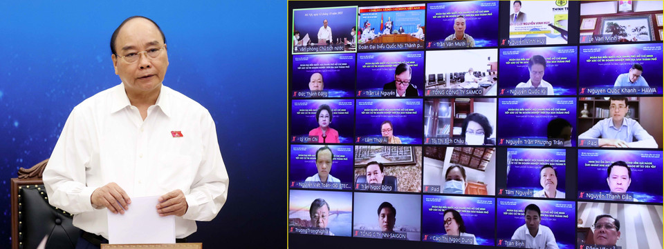 Buổi tiếp xúc nhìn từ điểm cầu Hà Nội. (Ảnh: Thống Nhất/TTXVN)