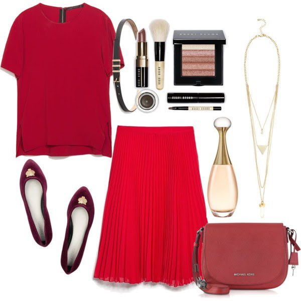 Với cách phối đồ này, bạn gái sẽ có một vẻ ngoài rất ngọt ngào, duyên dáng. (Áo Zara: 1.660.000VND, chân váy Mango: 1.680.000VND, túi Michael Kors: 5.500.000VND, giày Kenzo: 8.120.000VND)