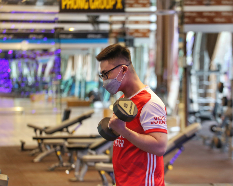 Khách đến tập đảm bảo các quy tắc 5K của Bộ Y tế. (Ảnh: Tuấn Đức/TTXVN)