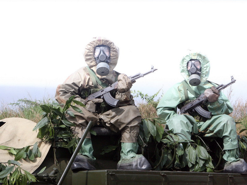 Lực lượng hóa học tham gia diễn tập. (Ảnh: Trọng Đức/TTXVN)