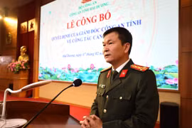 Đại tá Bùi Quang Bình, Bí thư Đảng ủy, Giám đốc Công an tỉnh Hải Dương phát biểu. (Ảnh: TTXVN phát)