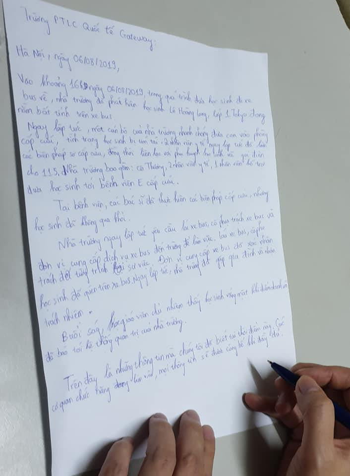 Nội dung trường Gateway tường trình vụ việc. (Ảnh: Thùy Giang/Vietnam+)