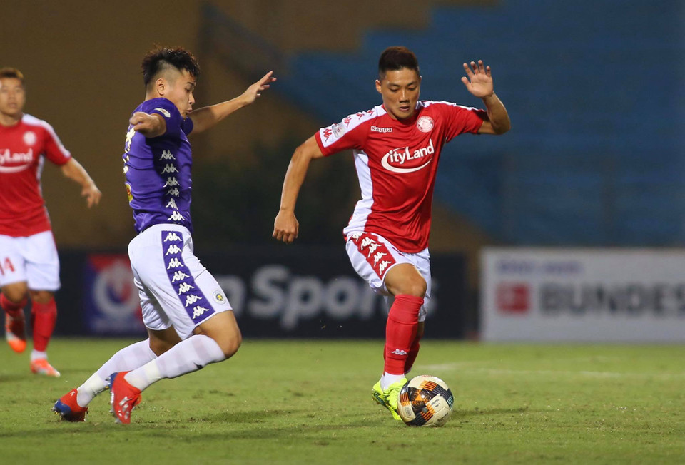 Câu lạc bộ Thành phố Hồ Chí Minh (TP.HCM) lần thứ tư đối đầu Hà Nội FC ở mùa giải này ở vòng 1 giai đoạn hai V-League 2020 tối 10/10 trên sân Hàng Đẫy. (Ảnh: Đạt Giang/Vietnam+)