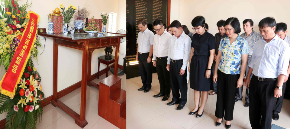 Đoàn lãnh đạo Thông tấn xã Việt Nam do Tổng Giám đốc Nguyễn Đức Lợi, Ủy viên Trung ương Đảng dẫn đầu, dâng hương tưởng niệm, tri ân các Anh hùng, nhà báo liệt sỹ của Thông tấn xã Việt Nam đã hy sinh vì sự nghiệp giải phóng dân tộc, độc lập và tự do của Tổ quốc tại Nhà trưởng niệm các nhà báo liệt sĩ ở Tòa nhà Thông tấn Quốc gia, số 5 Lý Thường Kiệt, Hoàn Kiếm, Hà Nội. (Ảnh: Văn Điệp/TTXVN)