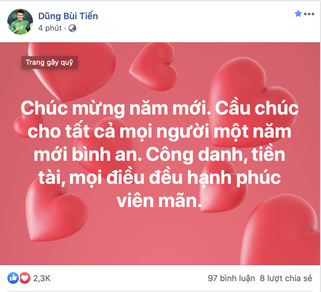 Thủ môn Bùi Tiến Dũng gửi gắm lời chúc mừng năm mới tới người hâm mộ. (Ảnh: FBNV) Cầu thủ tuyển Việt Nam nô nhau chúc tết Canh Tý an lành người hâm mộ ảnh 1