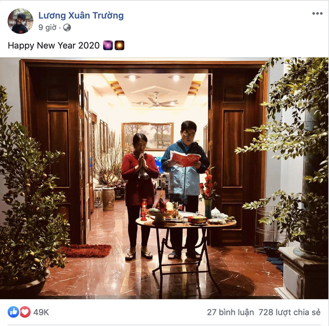 Lương Xuân Trương đón tết cùng gia đình tại Tuyên Quang. (Ảnh: FBNV) Cầu thủ tuyển Việt Nam nô nhau chúc tết Canh Tý an lành người hâm mộ ảnh 2