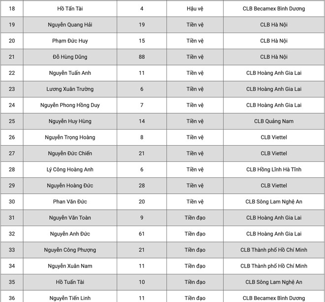 Công bố danh sách của tuyển Việt Nam cho vòng loại hai World Cup 2022 ảnh 3