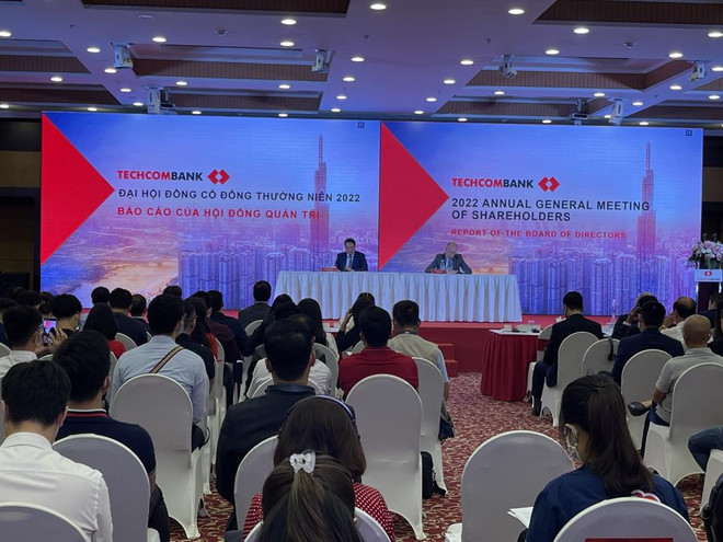 Toàn cảnh Đại hội đồng cổ đông Techcombank. (Ảnh: Vietnam+) Chủ tịch Techcombank chia sẻ về trái phiếu, bất động sản, chia cổ tức ảnh 1