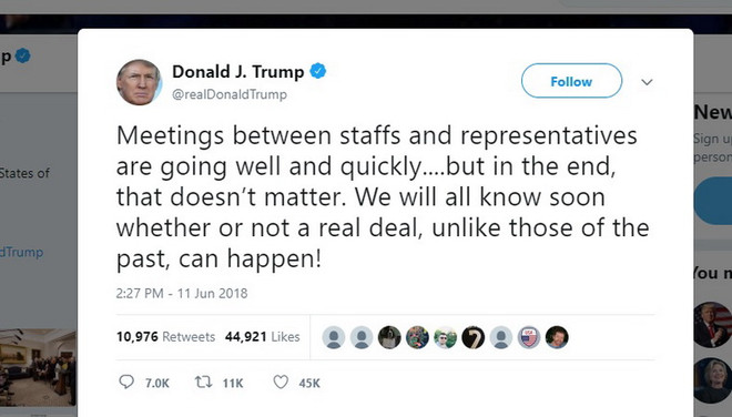 Tổng thống Mỹ Donald Trump nhắn tin lên Twitter ngay trước hội nghị ảnh 1