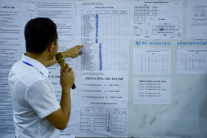Tại điểm trường Trung học phổ thông Việt Đức, Hà Nội, tất cả quy trình từ điểm danh giám thị, kiểm tra bì thư niêm phong, đọc số báo danh đều cho thấy giám thị làm đúng quy chế. (Ảnh: Minh Sơn/Vietnam+) Thí sinh thi tốt nghiệp THPT Quốc gia thoải mái trước "giờ G" ảnh 9