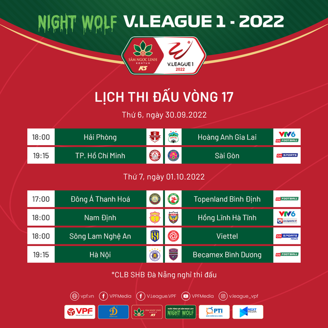 Lịch phát sóng vòng 17 V-League 2022. (Ảnh: VPF) V-League 2022 trở lại với cặp đấu tâm điểm Sông Lam Nghệ An-Viettel ảnh 3