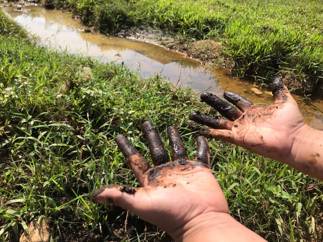 Cận cảnh bùn thải nghi nhiễm dầu tại cửa súc xả bể chứa sông Đà ảnh 9