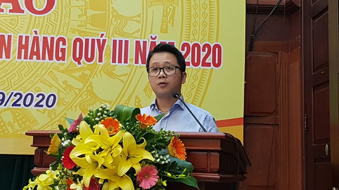 Ông Nghiêm Thanh Sơn-Phó Vụ trưởng Vụ Thanh toán phát biểu tại họp báo. (Ảnh: Vietnam+) Thanh toán qua điện thoại di động dịp COVID-19 tăng 186% về giá trị ảnh 1