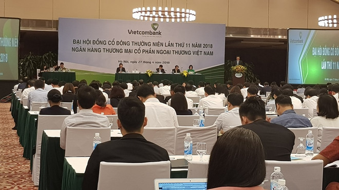 Quang cảnh Đại hội cổ đông Vietcombank. (Ảnh: T.H/Vietnam+) Chủ tịch FPT Trương Gia Bình ứng cử vào Hội đồng quản trị Vietcombank ảnh 1