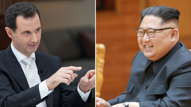 Chủ tịch Triều Tiên Kim Jong-un (phải) và Tông thống Syria Bashar al-Assad. (Ảnh: Sky News) Chủ tịch Triều Tiên trả lời thư chúc mừng của Tổng thống Syria ảnh 1