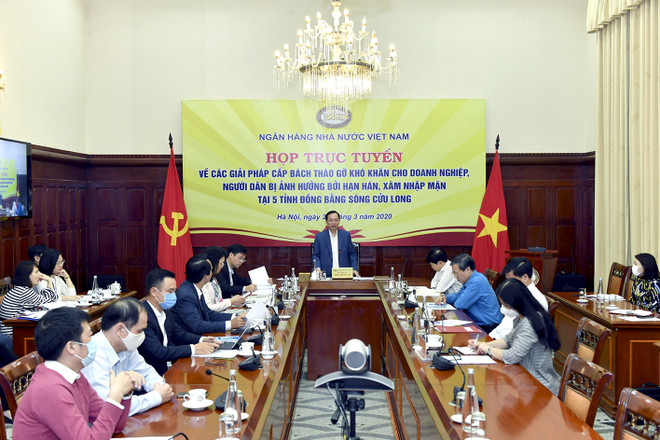 Ông Đào Minh Tú, Phó Thống đốc NHNN chỉ đạo tại hội nghị. (Ảnh: CTV/Vietnam+) Ngành ngân hàng sẵn sàng cung cấp đủ vốn để chống hạn mặn ảnh 1