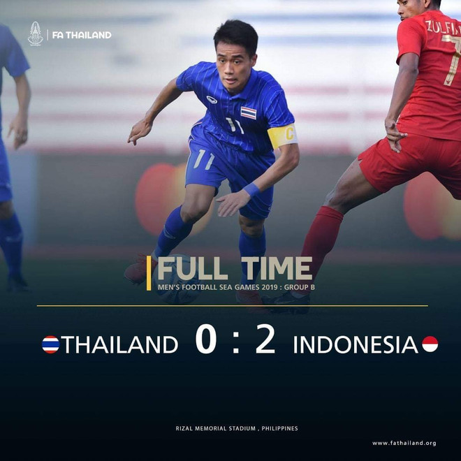 U22 Thái Lan thất bại 0-2 trước U22 Indonesia ở trận mở màn bảng B môn bóng đá nam SEA Games 30. (Ảnh: FAT) Siam Sports: Nếu muốn đi tiếp, U22 Thái Lan phải thắng U22 Việt Nam ảnh 1