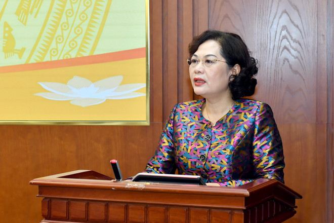 Thống đốc Ngân hàng Nhà nước Nguyễn Thị Hồng phát biểu tại hội nghị. (Ảnh: Vietnam+) z5552918461371_1a10cb56bda29fa070713a1dfcb59acd.jpg