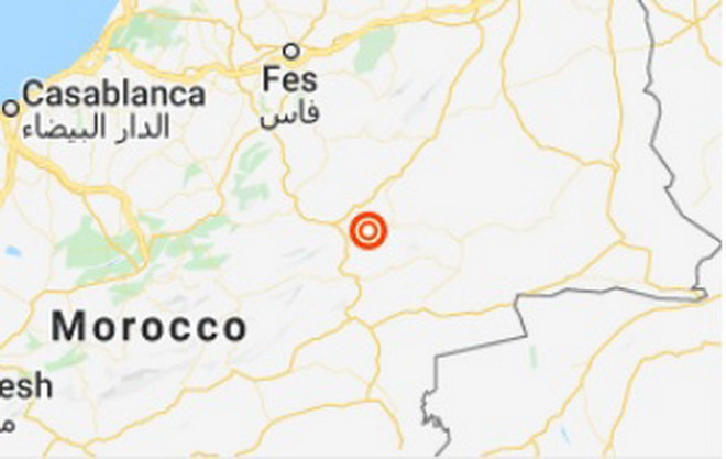 Vị trí tâm chấn động đất. (Nguồn: Earthquake uscg) Động đất có độ lớn 5,3 ở miền Trung Morocco, chưa rõ thương vong ảnh 1