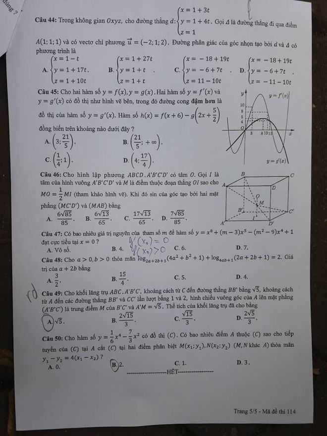 Đề thi chính thức môn Toán Kỳ thi trung học phổ thông quốc gia ảnh 5